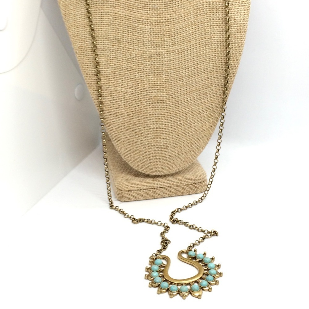!!soLD!! PREMIERE DESIGNS LOTUS NECKLACE TURQUOISE BRASS GOLD TONE - Picture 8 of 13
